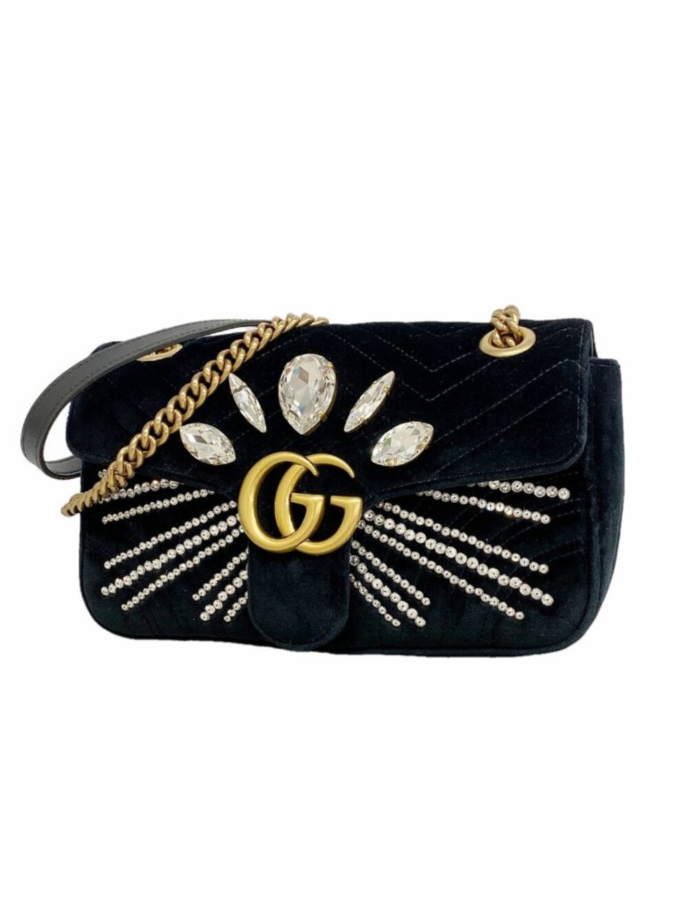Gucci Shoulder Bag GG Marmont Velour Black Gold